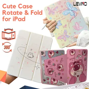 LEVINO Case iPad Akrilik 360 Rotating Flip Cute Graffiti for iPad Gen 7/8/9 10.2in iPad Air1/Air2 iPad Air 5/Air6 11inch Gen 5/6 9.7 inch Auto Sleep / Wake