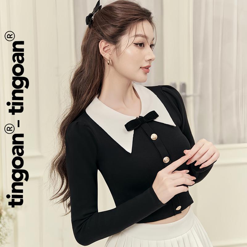   TINGOAN X KOL  - Áo len dáng lửng dài tay vai bồng cổ bẻ đính nơ SOFIA TOP 