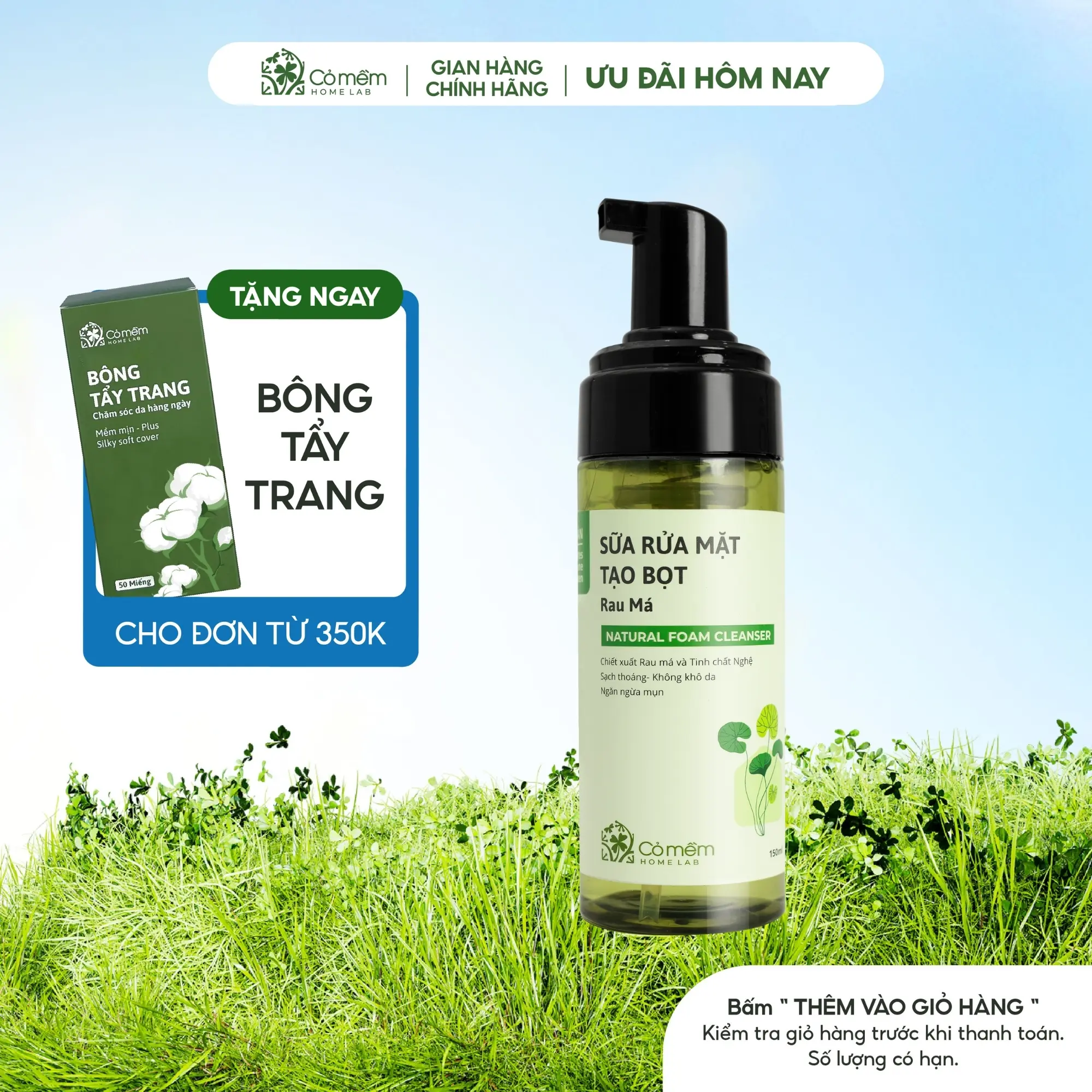 Sữa Rửa Mặt Tạo Bọt Mềm Mịn Làm Sạch Sâu Rau Má Cho Da Mụn Da Dầu Nhạy Cảm Cỏ Mềm 150ml Skincare