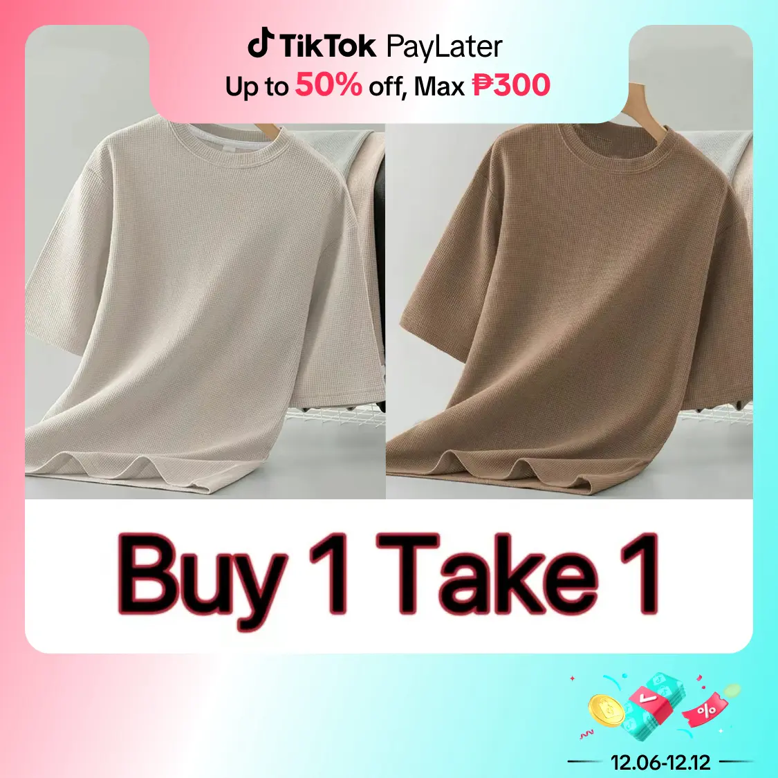 【Factory Price BUY 1 TAKE 1 】Waffle T-shirt, solid color, 7 colors and 5 sizes, a must-have for summer Top Casual Crewneck