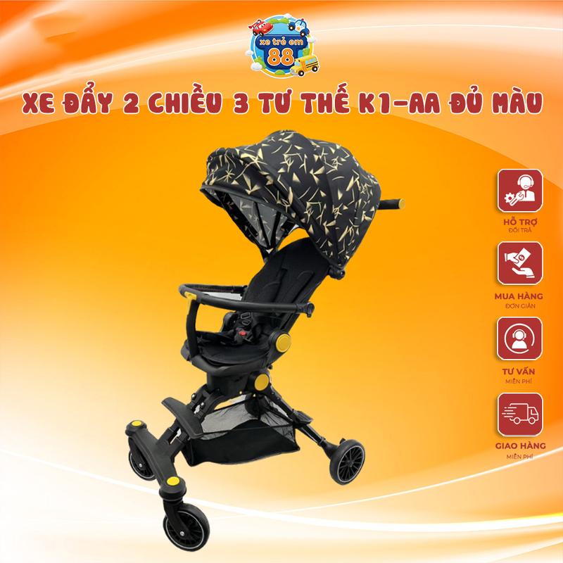  Xe Đẩy 2 chiều 3 tư thế k1-A cho bé yêu xe day hợp kim nhôm đen cao cấp xe đẩy  chilux xe đẩy  tomorrow sky xe  đẩy 