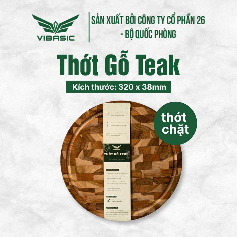  Thớt gỗ Teak Vibasic thớt chặt ghép dựng block kích thước 320x38mm dùng để cắt thái và băm chặt thực phẩm 