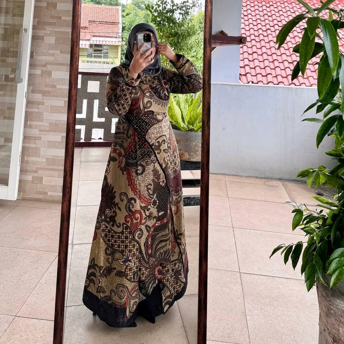 Baju Wanita Kasual Motif Panjang Dres Batik Katun Aulia Warna Gold