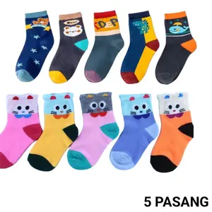 5 Pasang Kaos Kaki Anak TK SD Motif Lucu Perempuan Dan Laki Laki Cotton Random Fashion