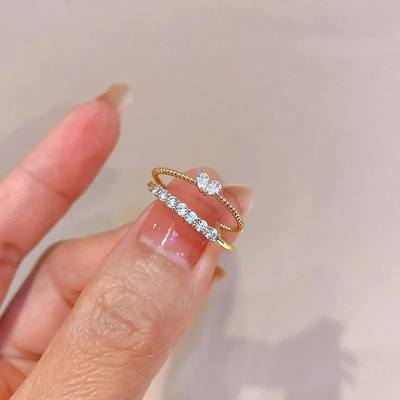 Bộ Nhẫn Zircon Trái Tim Màu Vàng Kim, Hợp Xu hướng, Dành Cho Nữ, Thời Trang Sang Trọng, Nhẫn Xoắn Thanh Lịch, Quà Tặng Mới 2024, Trang Sức Dự Tiệc, 2 Chiếc