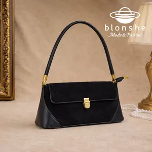 BLONSHE Mode & Passion -| Tas Beludru Vintage Baguette Bag Tas Selempang Wanita Kulit Retro Kasual