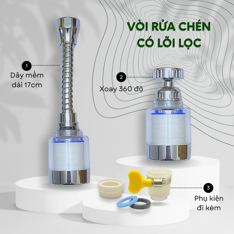 Đầu vòi rửa bát chén tăng áp có lõi lọc khử clo dư xoay được 360 độ. Vòi tăng áp lắp đặt chậu rửa bát chén bồn rửa mặt lavabo tích hớp lõi lọc cặn bẩn trong nước và xoay được 360 độ. voiloc nuoc vòi  lọc quân sự 