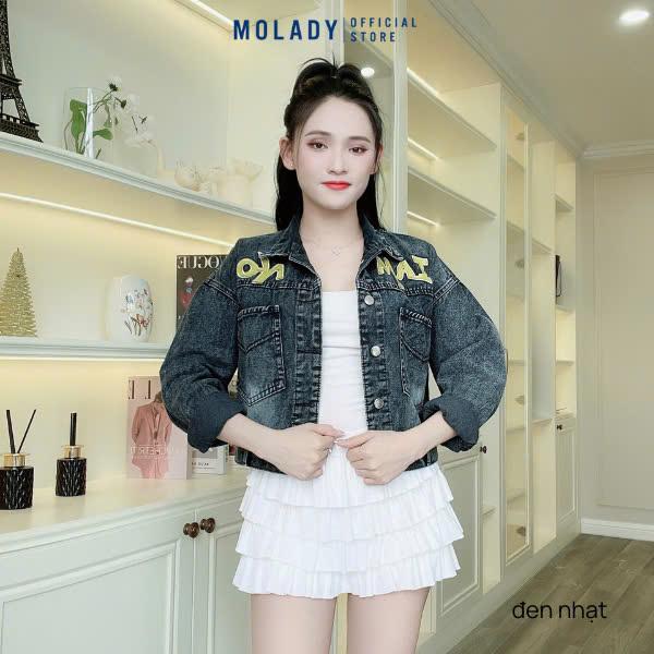 Áo Khoác Jean Nữ MOLADY K92 Thiết Kế Logo Thêu Nổi Có Túi Trong HOT Trendy Top Jacket Cotton 8