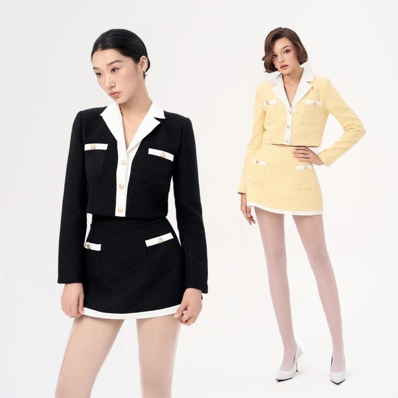  RECHIC Set Nacie áo kiểu phối chân váy dáng A thanh lịch sang trọng 