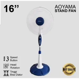 Aoyama Kipas Berdiri 16 Inch Stand Fan dengan 3 Speed Button dan Head Rotation 180° Tinggi Bisa Diatur