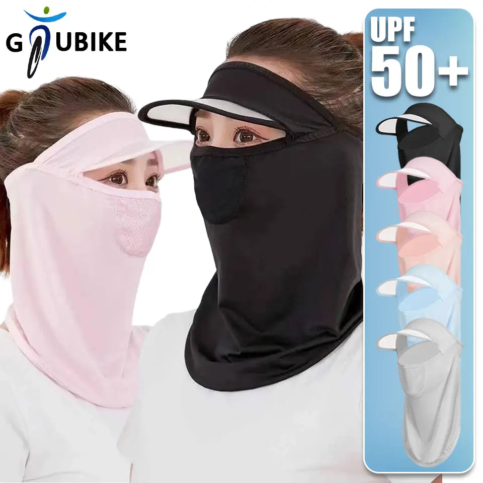Mặt Nạ Thoáng Khí Lụa Lạnh Chống Tia UV Ngoài Trời, GTUBIKE, UPF50 +, Che Kín Mặt, Dành Cho Nữ, Chống Nắng, Bảo Vệ Cổ Lái Xe, Có Mũ Vành Sport