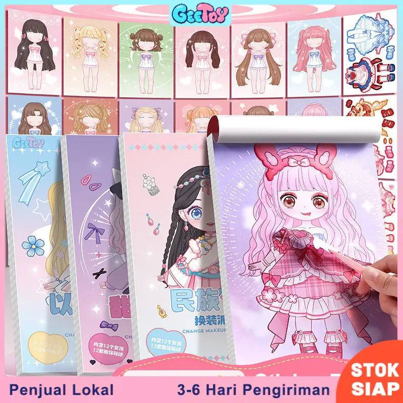 Geetoy Baru Kertas Boneka Berdandan Seluruh Tubuh Gadis Membuat Buku Stiker Mainan Pendidikan