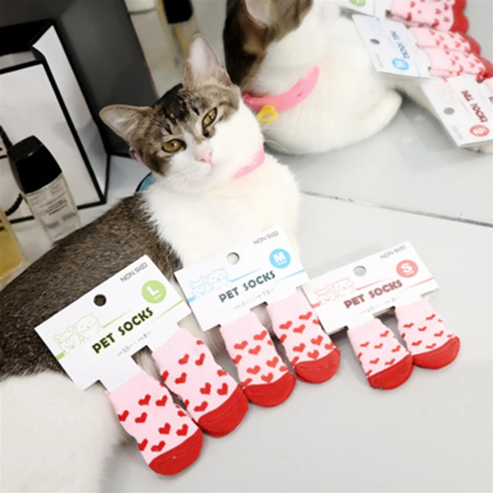 4pcs Winter Warm Cotton Pet Socks Cute Dog Anti-Slip Bottom Socks Shoe Puppy Cat Sock