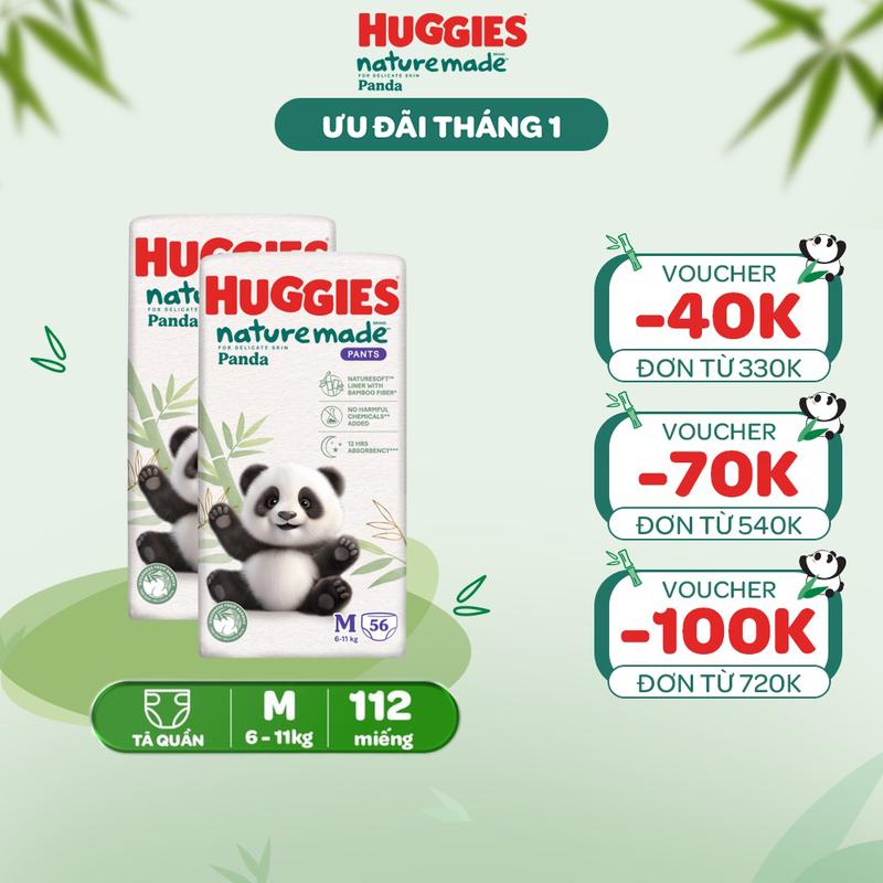   Creator  Combo 2 Tã Bỉm quần Huggies Naturemade Panda M56 L42 XL36 XXL24 