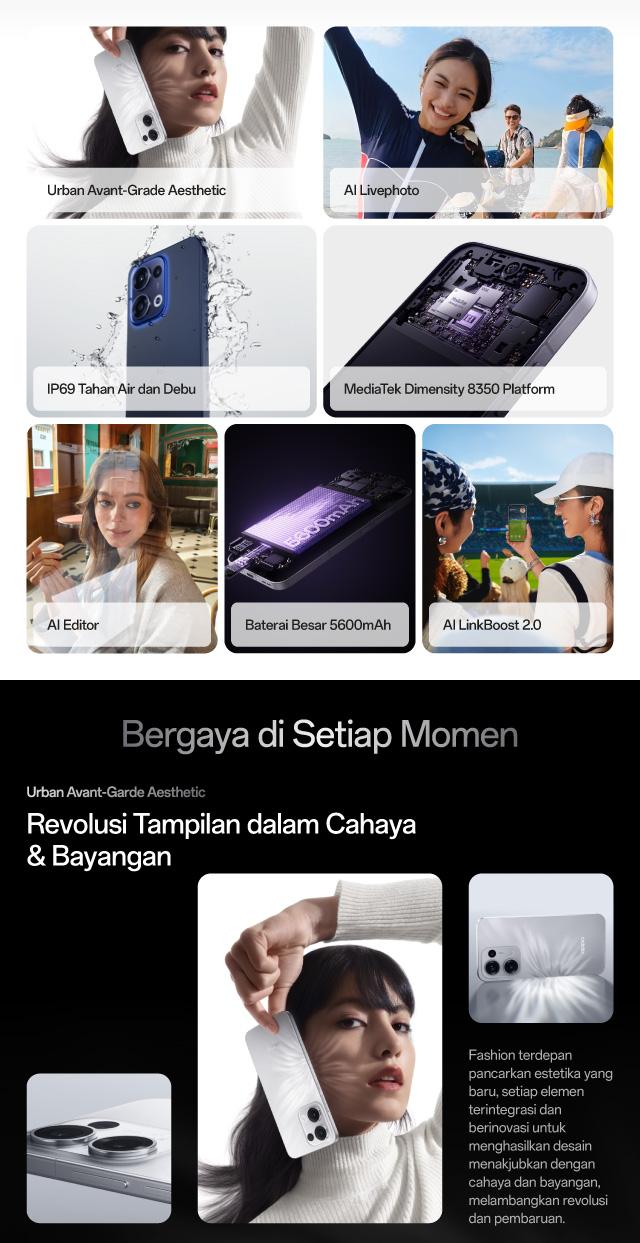 OPPO Reno13 5G 12GB/256GB [80W SUPERVOOC 5600mAh Battery, IP69 Water Resistance: Underwater Photography, AI Livephoto]