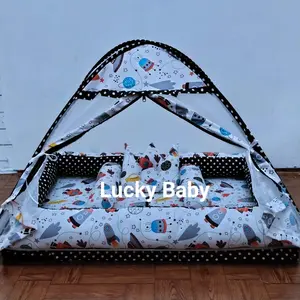 Kasur Bayi Kolam Kulambu Tenda Motif Roket Putih