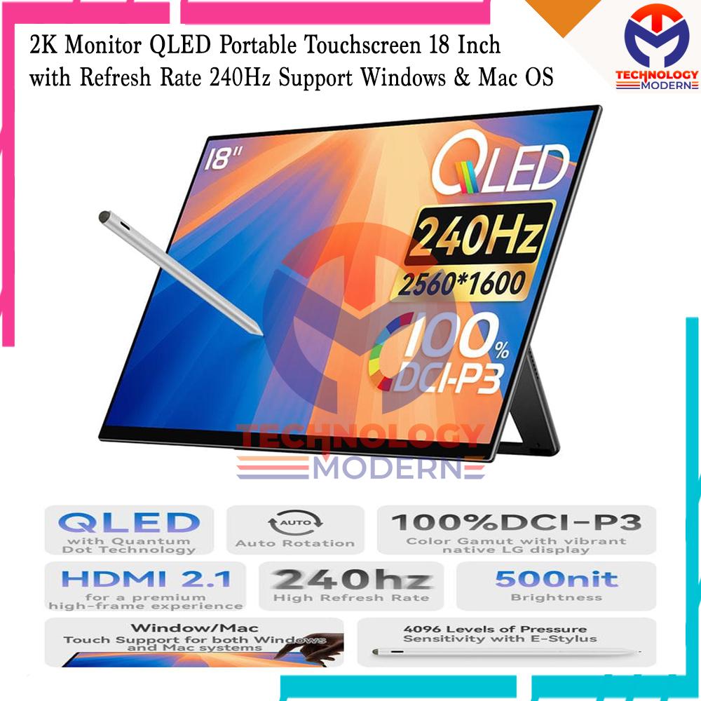 2.5K Monitor QLED Portable Touchscreen 18 Inch with Refresh Rate 240Hz Support Windows & Mac OS