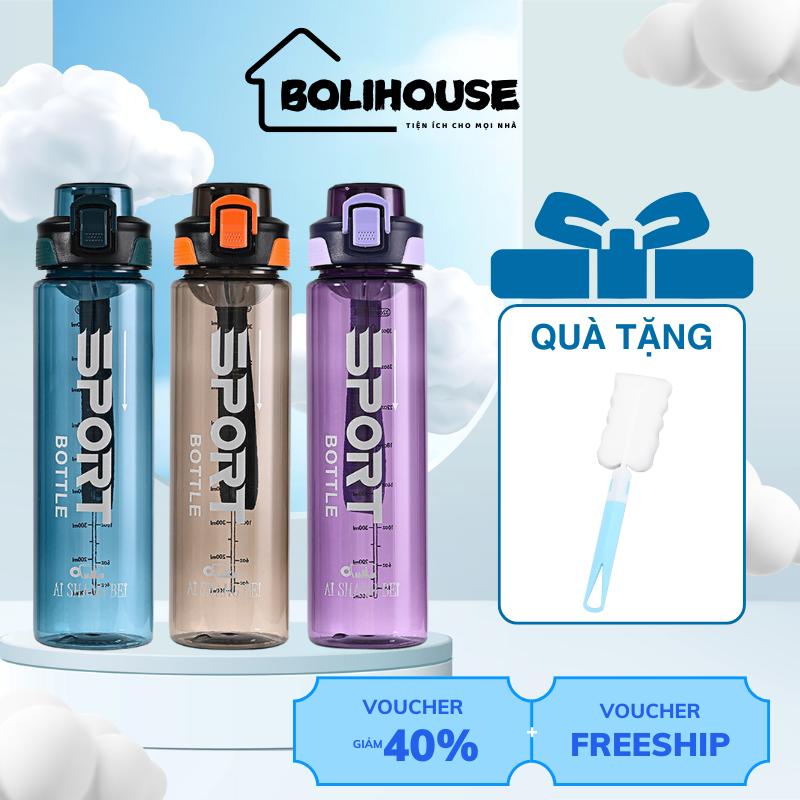 Bình Nước Thể Thao 1000ml Có Quai Xách, Bình Nước Nhựa An Toàn Tập Gym Chạy Bộ - BOLI HOUSE
