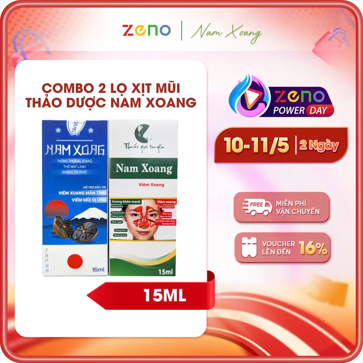 Combo 2 lọ Xịt mũi thảo dược NAM XOANG 15ml ( 1 Xanh Dương cấp 2+ 1 gia truyền phòng khám Xanh Lá cấp 3) - Hương Thảo Dược Mát Lành, Thư Giãn Cho Mũi
