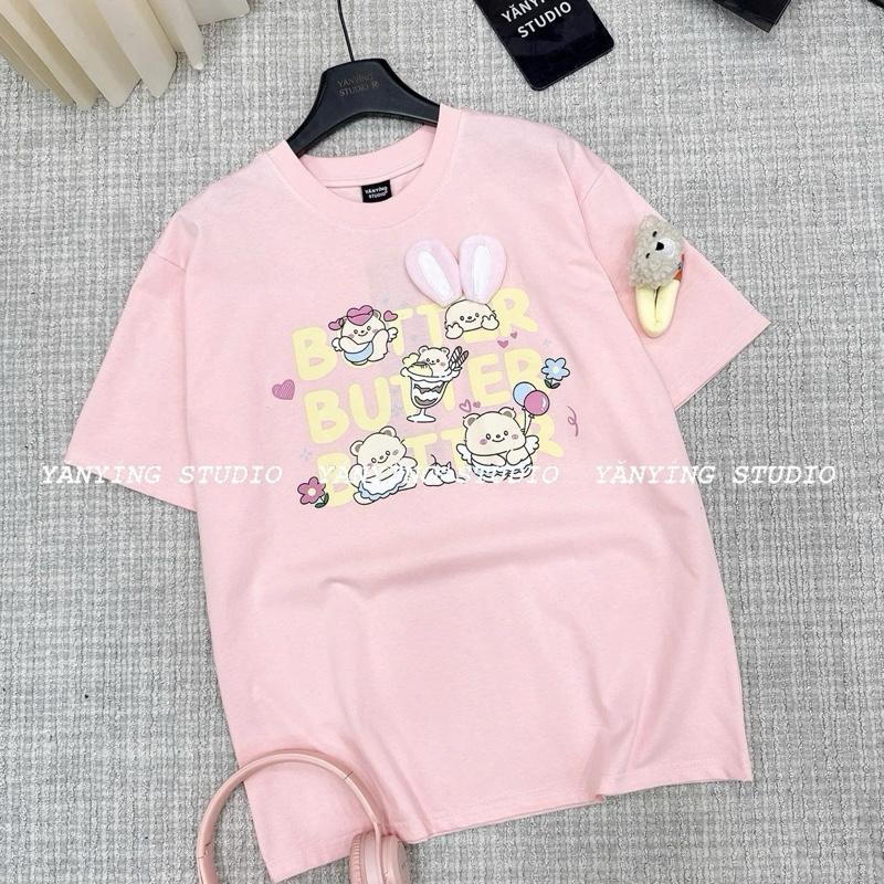 Phông hoạ tiết Gấu cute thêu tai nổi kèm kẹp tóc, form rộng 2