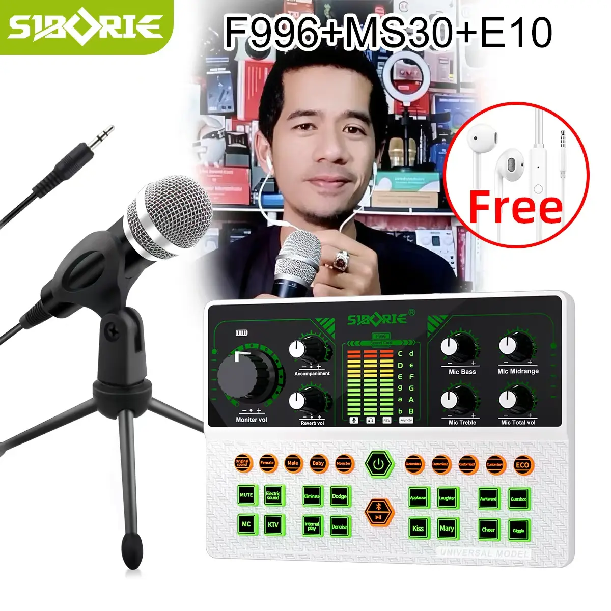 Siborie【bgrisky2026】Soundcard F996+MS30 MicroPhones Paket Lengkap Set Mixer Bluetooth Sound Card For Phone PC-Live