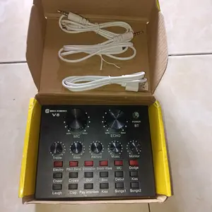 V8 Sound Card with Bluetooth Live Livestream Mixer External Microphone Mic Computer Sing Recording Audio Komputer Elektronik Laptop