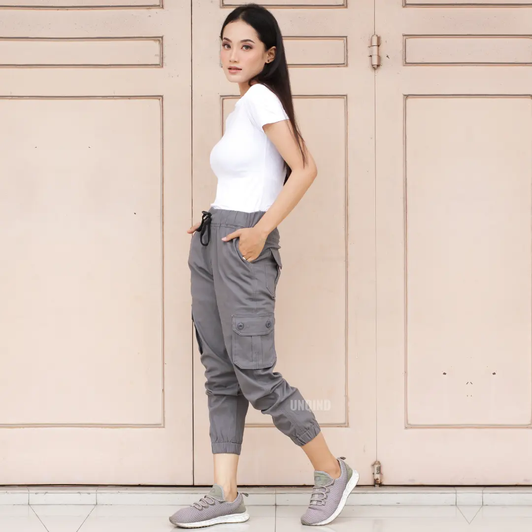 Celana Joger Cargo Perempuan Bahan Katun Twill Premium Strecth - Celana Cargo Casual