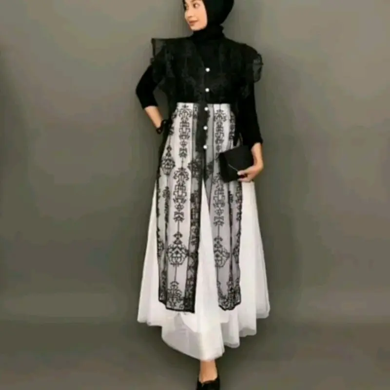 Baju Kondangan Muslim Wanita Outer Lebaran Brokat Mewah - Pria, Dewasa, Katun, Panjang, Remaja, Rayon, Cardigan 1