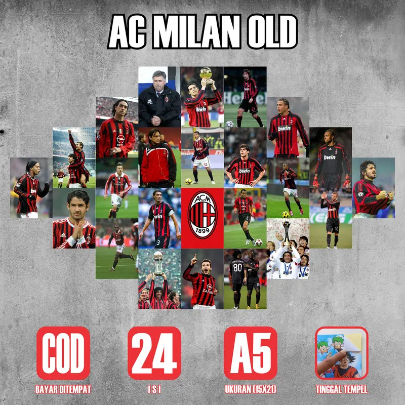 Poster Sticker Bola Ac Milan Old Series 24 Lembar A5 0