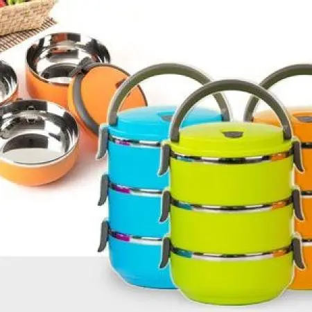 rantang 3 susun stenlis tempat  makanan serbaguna  piknik dan lunch box Plastik Sayur Stainless Steel Kitchenware Lauk