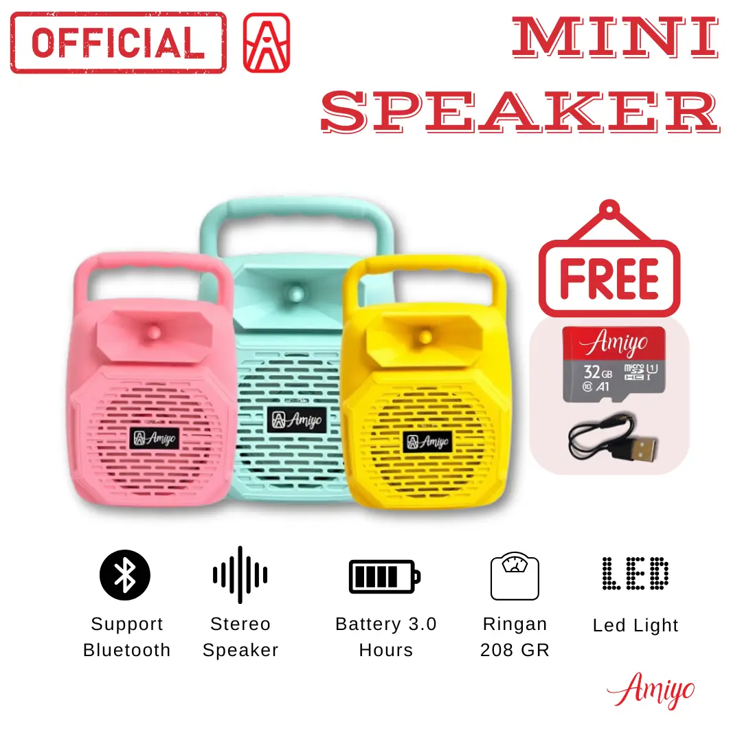 Amiyo Mini Speaker Full Bass Stereo Speaker Led Lights ML-322 & ML-323 Bluetooth Speaker Full Bass