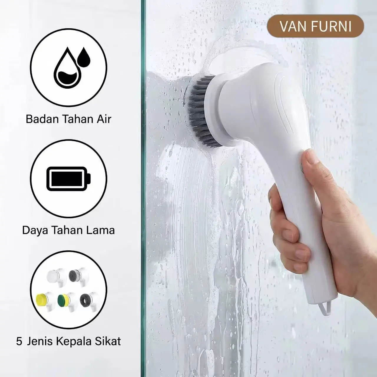 VAN FURNI  Sikat Elektrik 5 in 1 RELTON Sikat Kamar Mandi Dapur Sepatu Portable Electric Brush