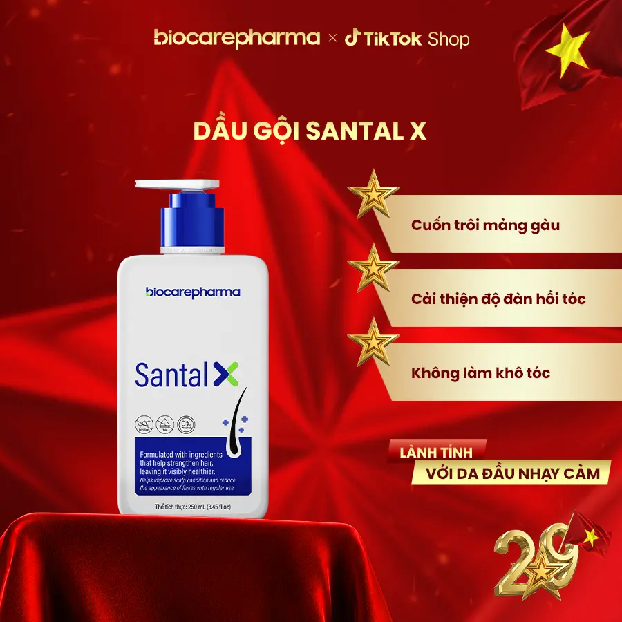 Biocarepharma Dầu gội hỗ trợ gàu nấm ngứa phiên bản cải tiến mới SANTAL X 250ml
