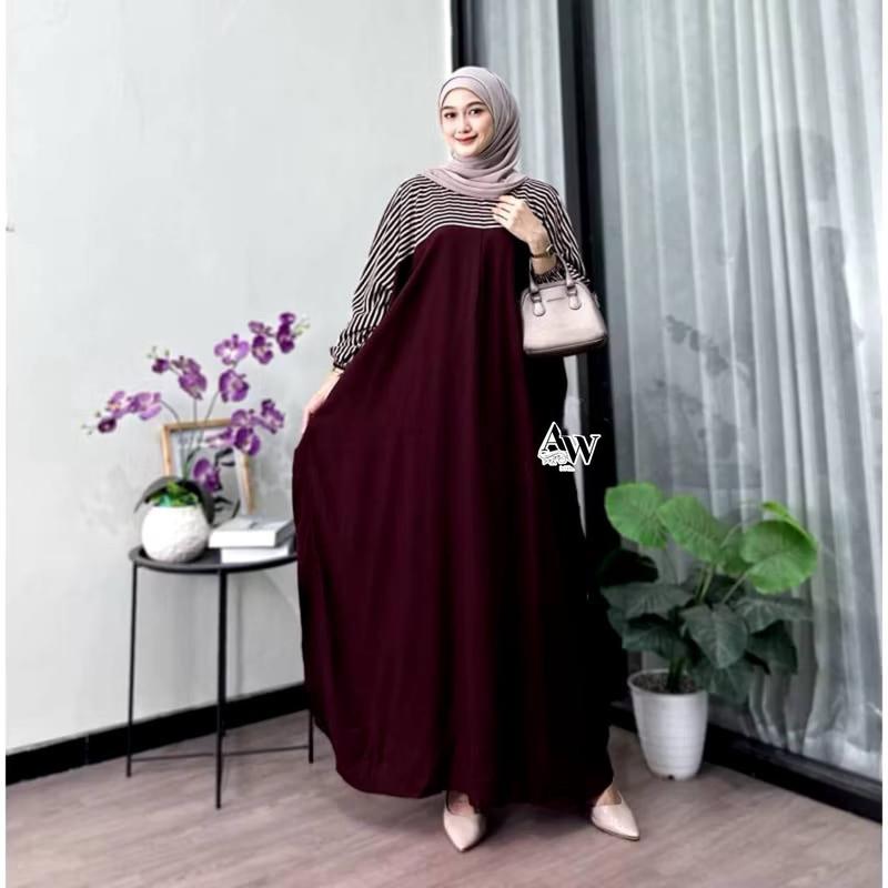 Kaftan Miska by Daster Qu - Gamis Kaftan Lebaran Motif Batik Salur Encim Home Dress Kaftan Rayon 2