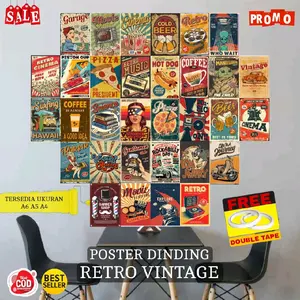 Poster Dinding Retro Vintage Isi 50 Pcs | Dekorasi Ruangan Murah | Hiasan Dinding Kamar | Produk Cetak | Kamar Aesthetic | Wall Art kata pajangan rumah