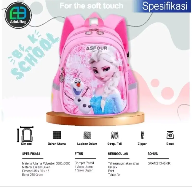 Tas Ransel Anak Karakter Frozen Terbaru 2025 - Motif Lucu untuk Anak Sekolah TK, PAUD, dan SD - Fashion 5