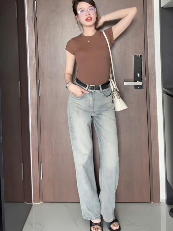 Quần Jeans Nữ Ống Suông Trơn HC98 Wax Màu Xám Đậm (Dài 103cm) - Grey Jeans V2 - 1059 - Ong, Women Pants 3