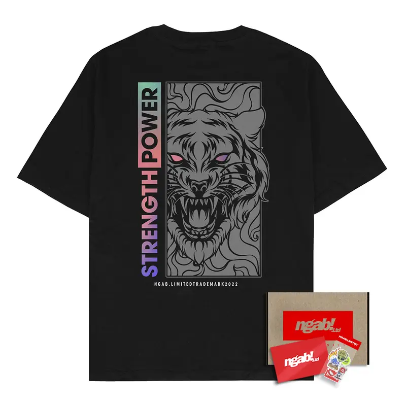 (Gratis Stiker) Ngab Kaos Baju Distro Sablon Reflective Rainbow Strength Power Of Tiger NB035 Unisex Pria Wanita Cotton Combed 24s ( Beli 3 Pcs Gratis Gelang ) Digital 1