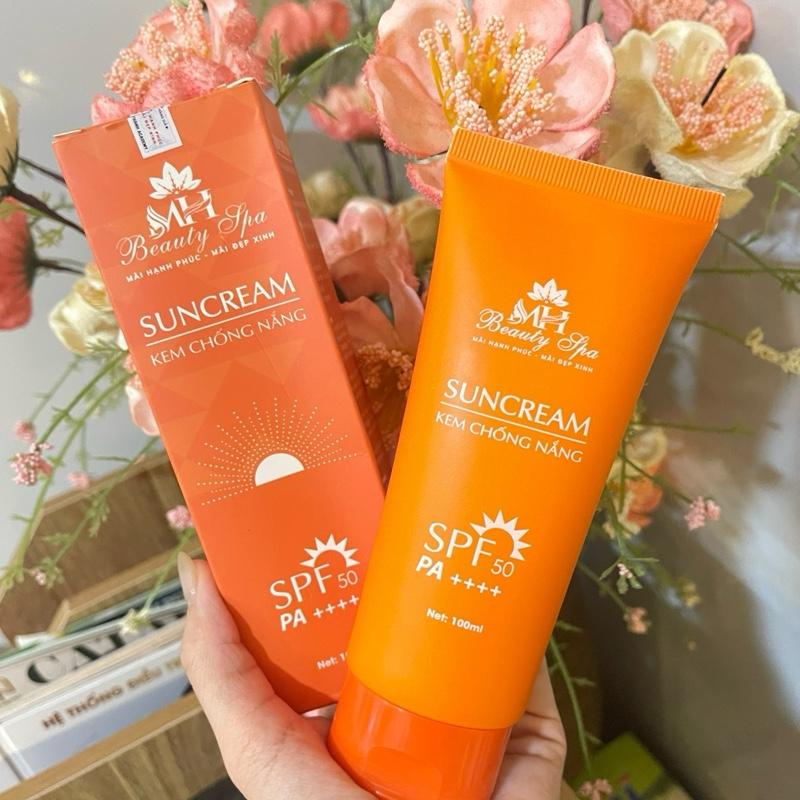  ￼ CHÍNH HÃNG  Kem chống nắng vật lý MH Beauty Spa Kem chống nắng dưỡng ẩm dưỡng trắng kiềm dầu SUNCREAM 100ml Làm Đẹp Da Skincare Nữ 
