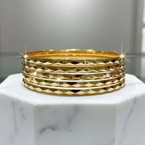 Benika Accesories - Keroncong Dubai Rabbian Style Bambu Glosy Ukir Kaca set 6pcs - Korean Style Anti Karat Aesthetic Titanium - Aksesories Fashion Trendi 2025 Kulit Perhiasan Permata Bracelets Gelang