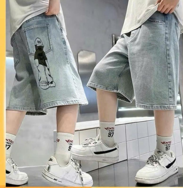 M368 Quần Ngố Jeans Cho Bé Trai Kích Thước 17-56kg Thêu Hottrend Phong Cách COL.Boy Chất Liệu Mềm Mại