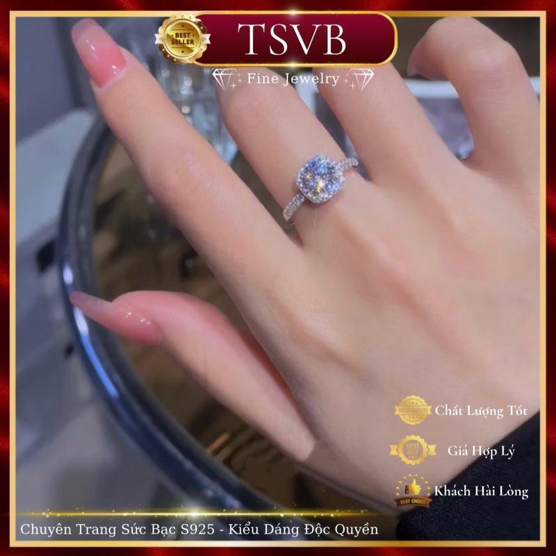  Nhẫn Nữ Hoàng Mặt Vuông đính Mois S925 thiết kế sang trọng quý phái cho nữ 