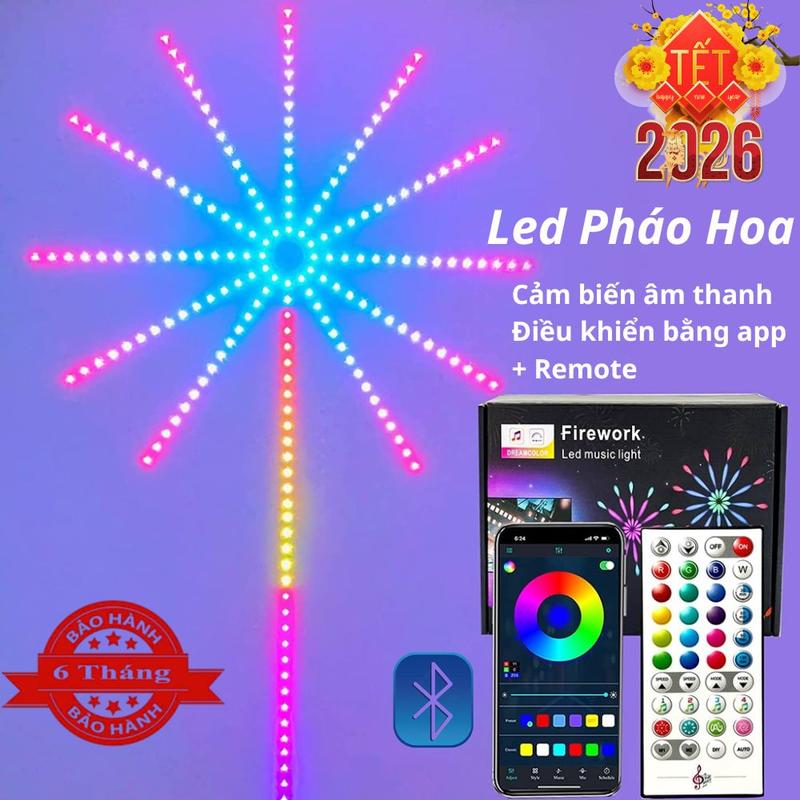 Đèn led pháo hoa rgb TẶNG Lì Xì kèm điều khiển + kết nối app thông minh tia dài 50cm dây đèn led pháo hoa cảm biến âm thanh nháy theo nhạc Trang trí tết noel 2025 led phá hoa - bảo hành 6 tháng