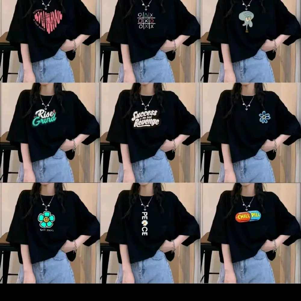 Paket 4 Pc Crop Top Wanita Soft Printing Digital Sablon Nyaman - Distro, Pendek, Motif, Baju, Hitam, Tee, Katun, Cewek Combed Atasan Lembut Oversize