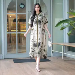 Daster Piyama Wanita Viral Motif Bunga Cantik Nyaman Murah Dress Ibu Menyusui Kancing Depan Panjang Kain Katun Rayon Tidur Busui Hamil Bumil