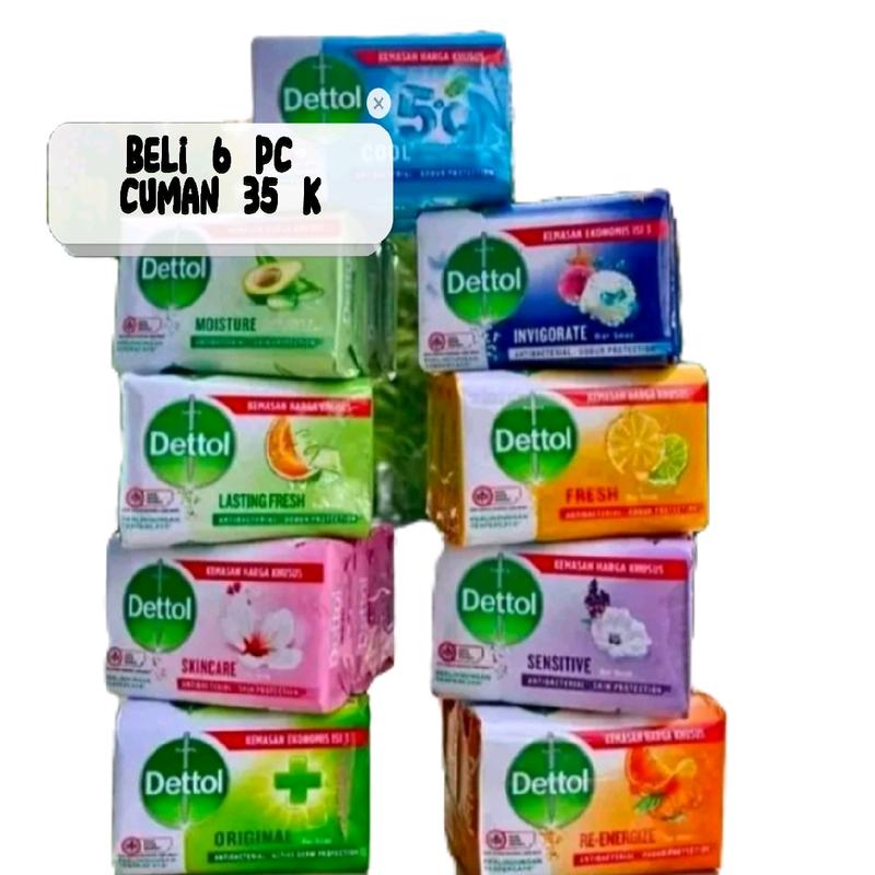 Sabun Mandi Dettol 100 gr Variant Skincare, Moustere, Cool, Fresh, Lastingfres, Reenergize, Family Protect - Promo Cuma 36k, Dapat 6 pc - Soap Wangi Tubuh Mencerahkan Perawatan Hijau Membersihkan Tangan Cair sabundettol 1