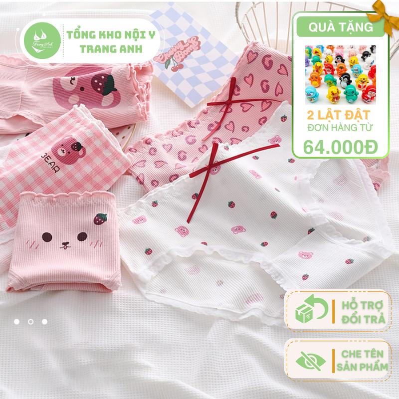 Combo 10 (có tách lẻ 5 quần) Quần Lót Bé Gái Thun Tăm Thấm Hút Mồ Hôi Hình Gấu Hồng Đáy 2 Lớp Kháng Khuẩn 25-62KG CTB09