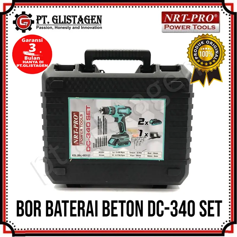NRT PRO DC-340 Set Mesin Bor Baterai Cordless Drill Bor Tangan Impact Nrt Pro DC 340 Set 1