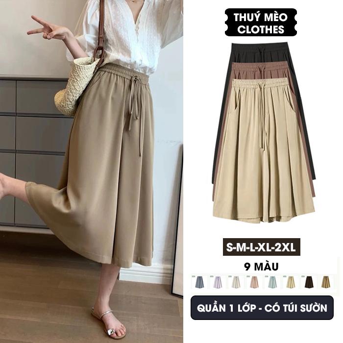 Quần lửng kiểu váy cạp chun bigsize dây buộc nơ trang trí phong cách Hàn Quốc trẻ trung mặc mọi dịp thoải mái 40-75kg QL83 Nữ Women Bo Chun chân váy quần ngố quần thun ống rộng có Voi Voan quan sooc xinh