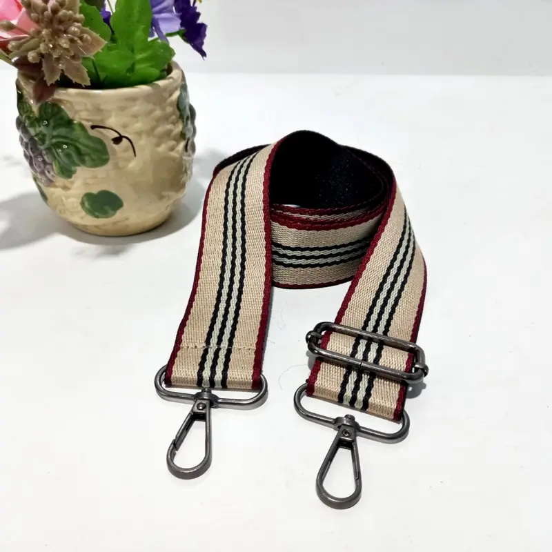 Tali Tas Selempang Wanita Pria Katun Tebal Besi Pengait Premium Strap Garis Moca 8